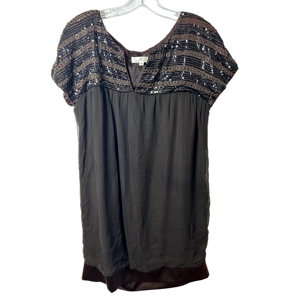 Day Birger et Mikkelsen Beaded Mini Dress EU Size 38 US Medium Brown Sparkle